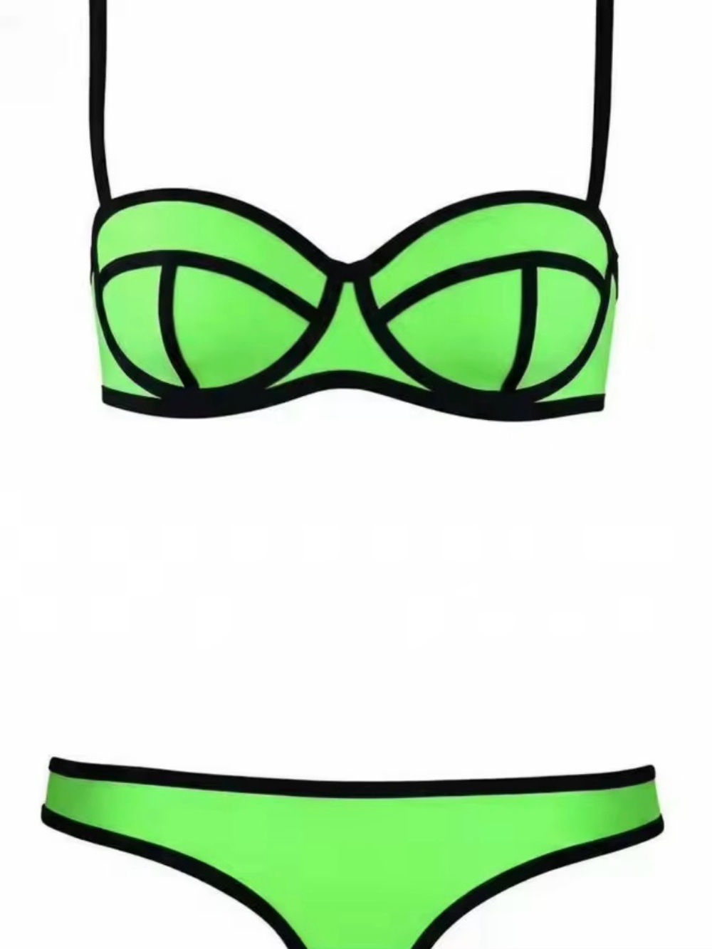 Neon Green Contrast Trim Bandeau Bikini - Women Swim